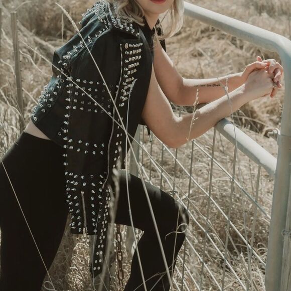 JACKET- Black Studded Motorcycle / Biker Jacket - Picture 5 of 5